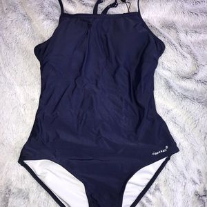 blue one piece bathing suit